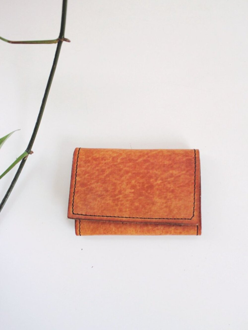 Vintage Hand-Stitched Leather Wallet Trifold Card Coin Case Tan Patina Distresse - Picture 5 of 9